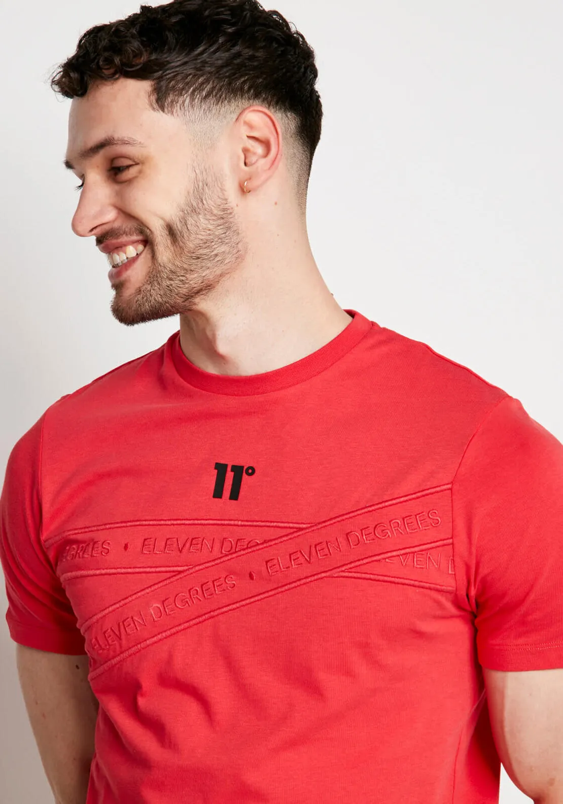 11 Degrees Zigzag Text Detail T-Shirt, Goji Berry Red