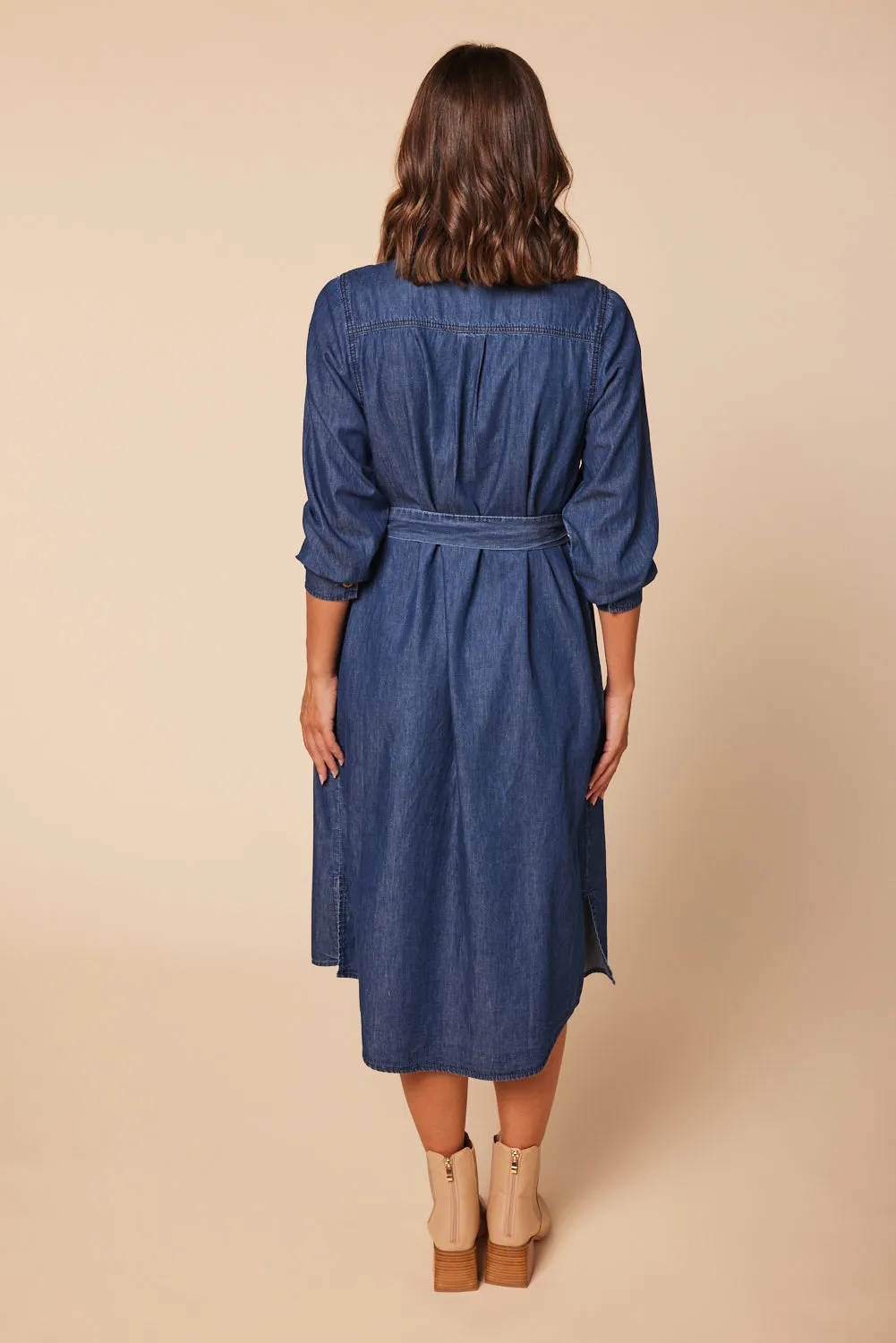 Abbey Chambray Dress in Mid Wash