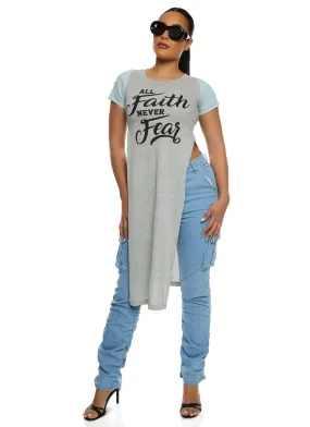 All Faith Never Fear Denim Sleeve Graphic Tee