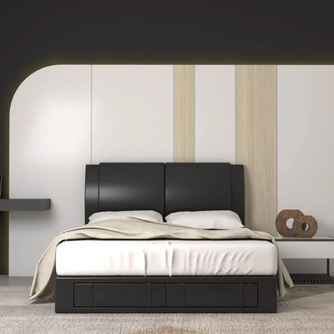 Ardene Black Faux Leather Drawer Bed Frame