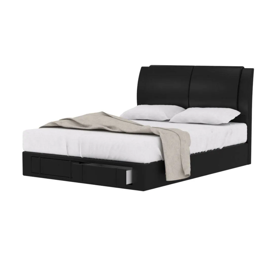 Ardene Black Faux Leather Drawer Bed Frame