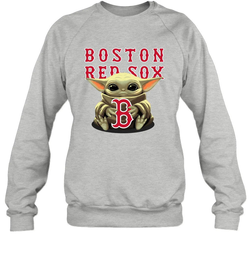 Baby Yoda Hugs Loves The Boston Red Sox Baseball Adult Sweatshirt