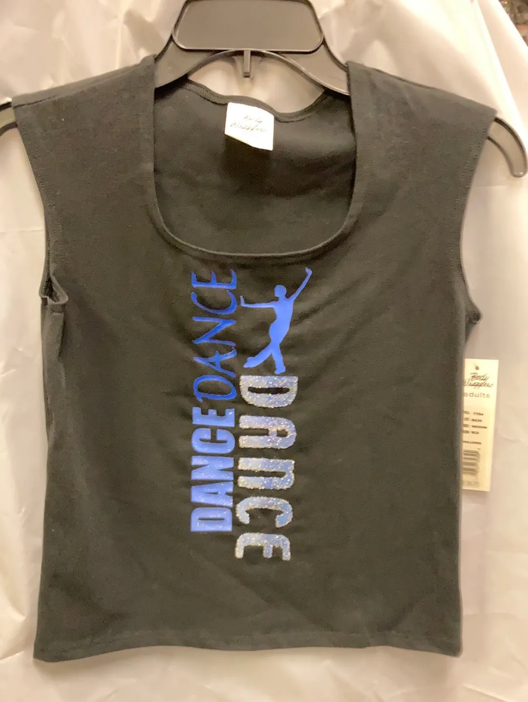 Body Wrappers Dance Black w/Blue Dance T-shirt Ladies Medium, Large