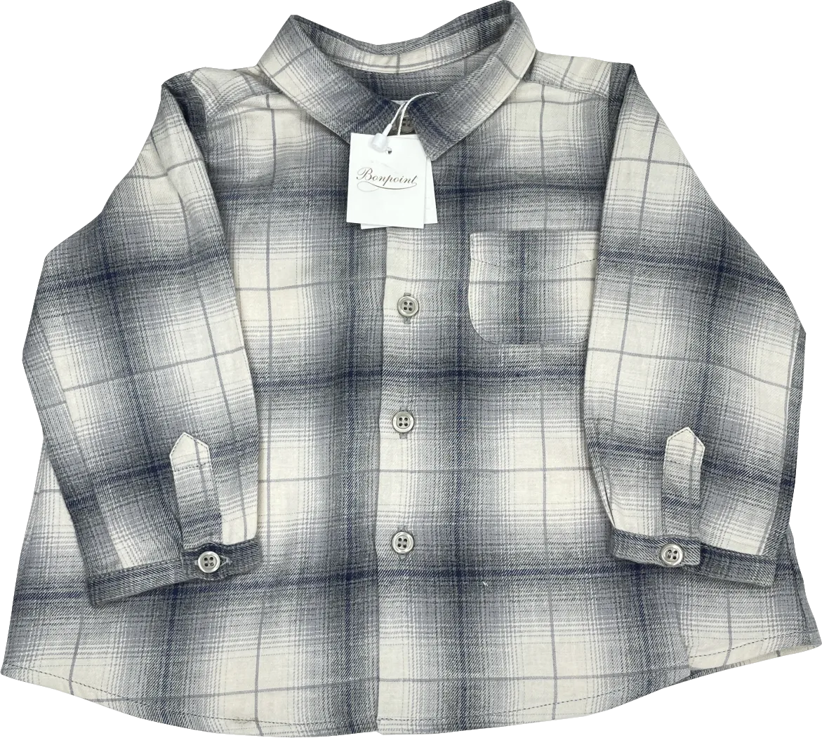 Bonpoint Grey Cotton Checked Shirt BNWT 3-6 Months