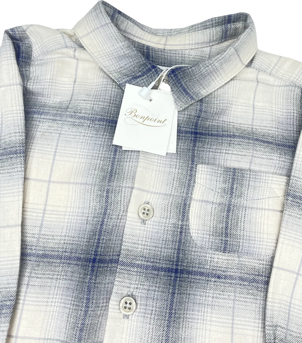 Bonpoint Grey Cotton Checked Shirt BNWT 3-6 Months