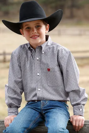 BOYS BLUE/RED PRINT CINCH LONG SLEEVE SHIRT