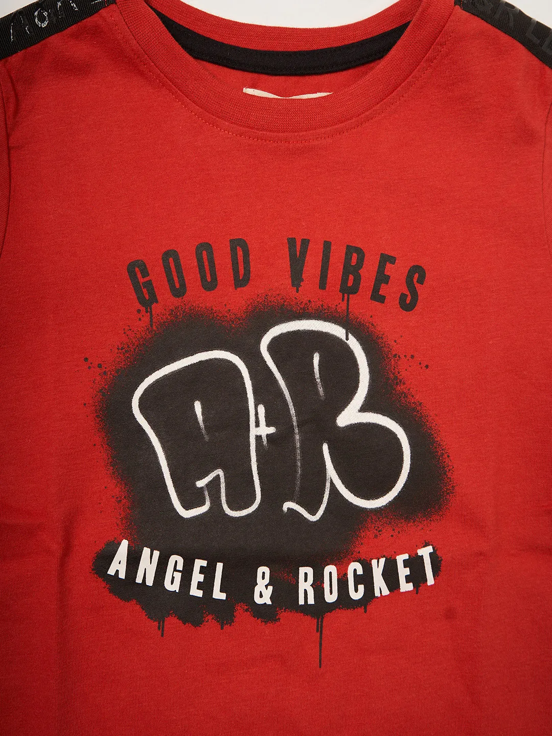 Boys Good Vibes Graffiti Printed Red T-Shirt