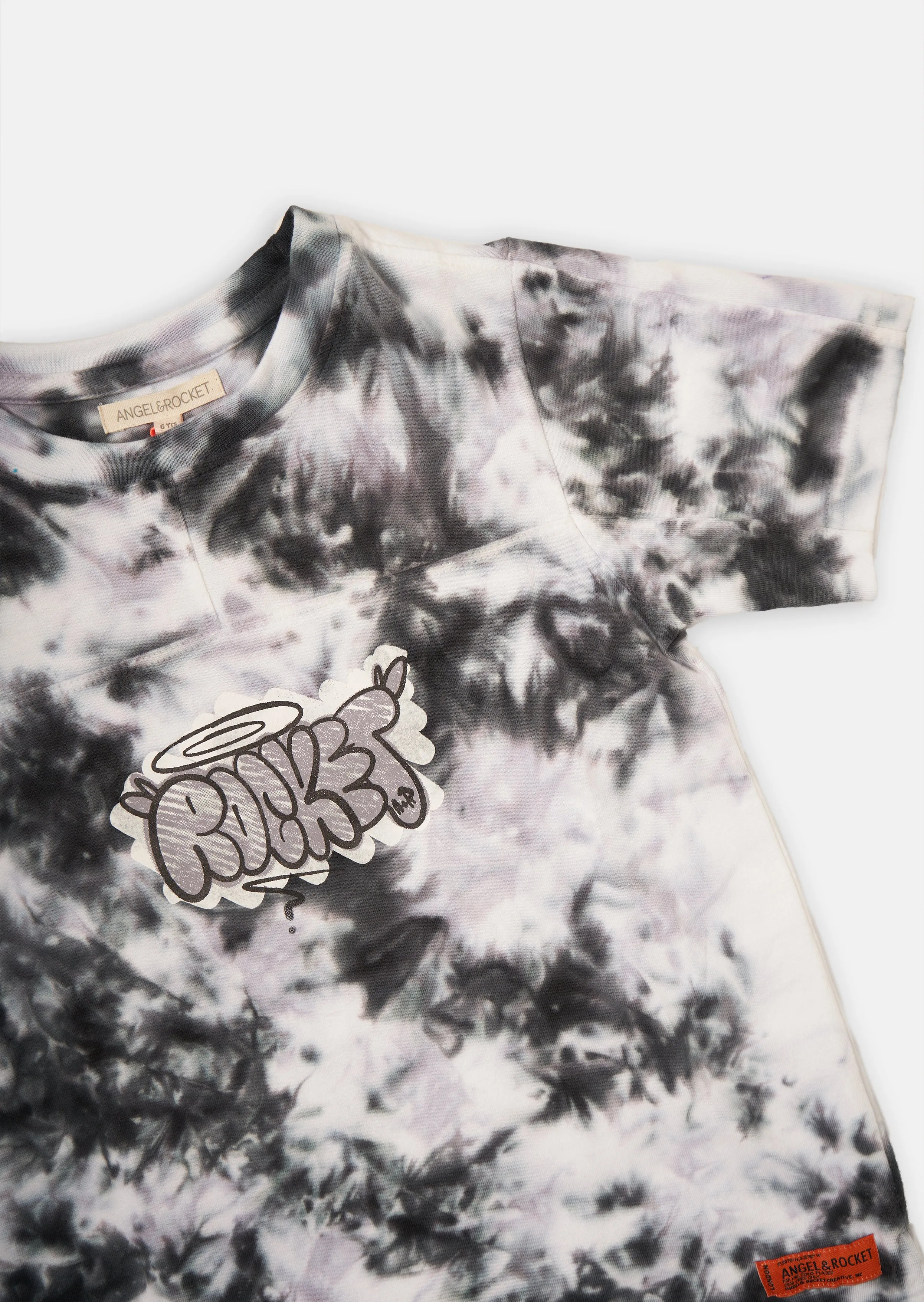 Boys Grey Tie Dye Graffiti Printed Round Neck T-Shirt