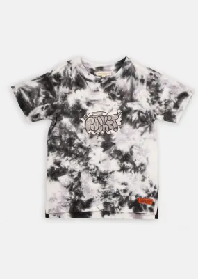 Boys Grey Tie Dye Graffiti Printed Round Neck T-Shirt