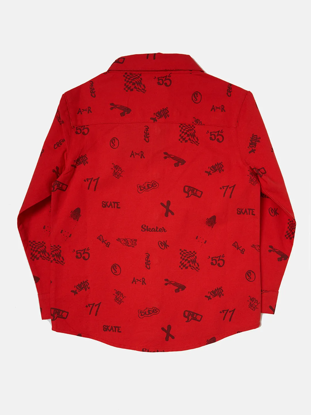 Boys Skater Printed Full Sleeves Cotton Red Smart Shirt