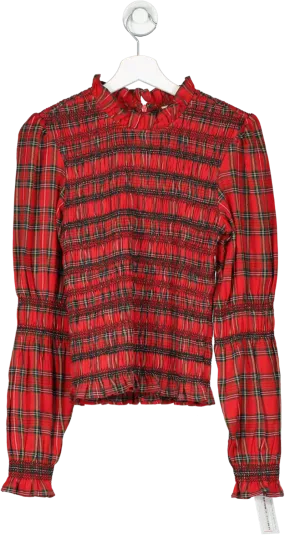 By Iris Red Simone Classic Tartan Patterned Top - UK Size Small