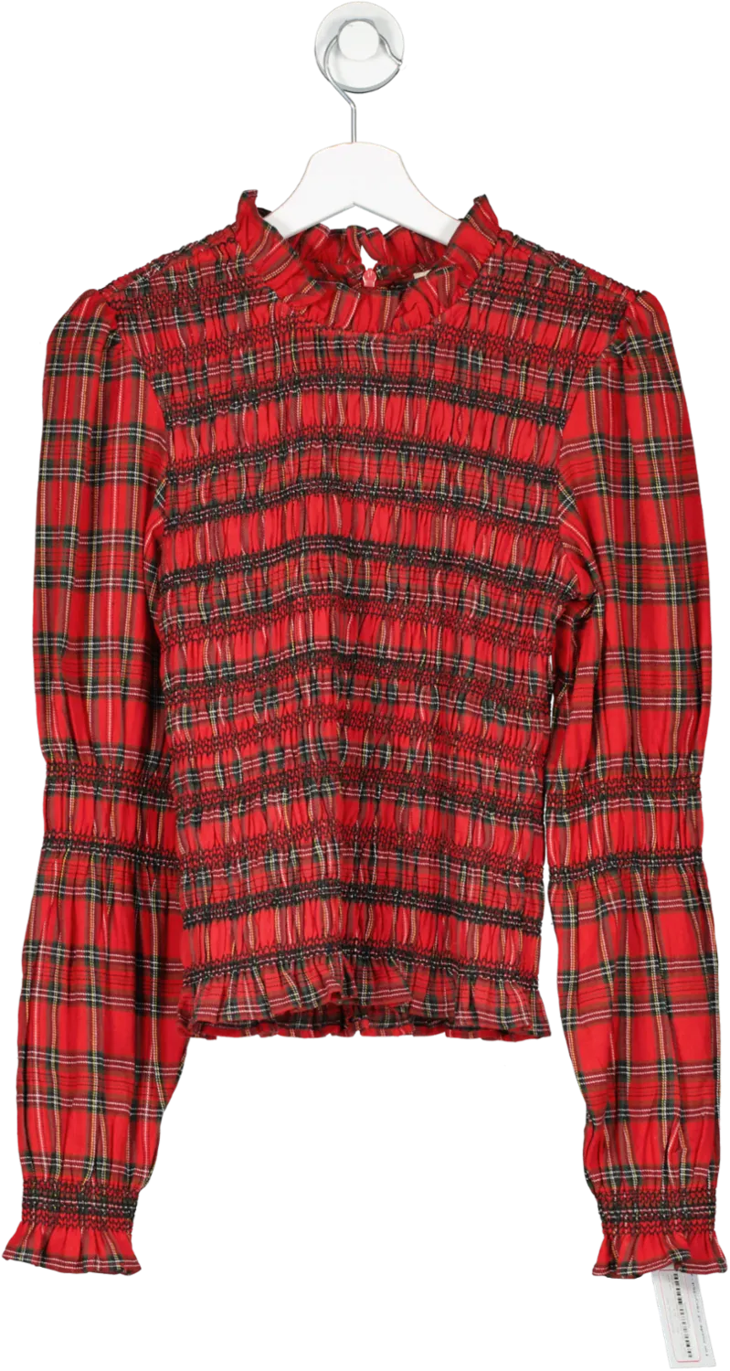 By Iris Red Simone Classic Tartan Patterned Top - UK Size Small