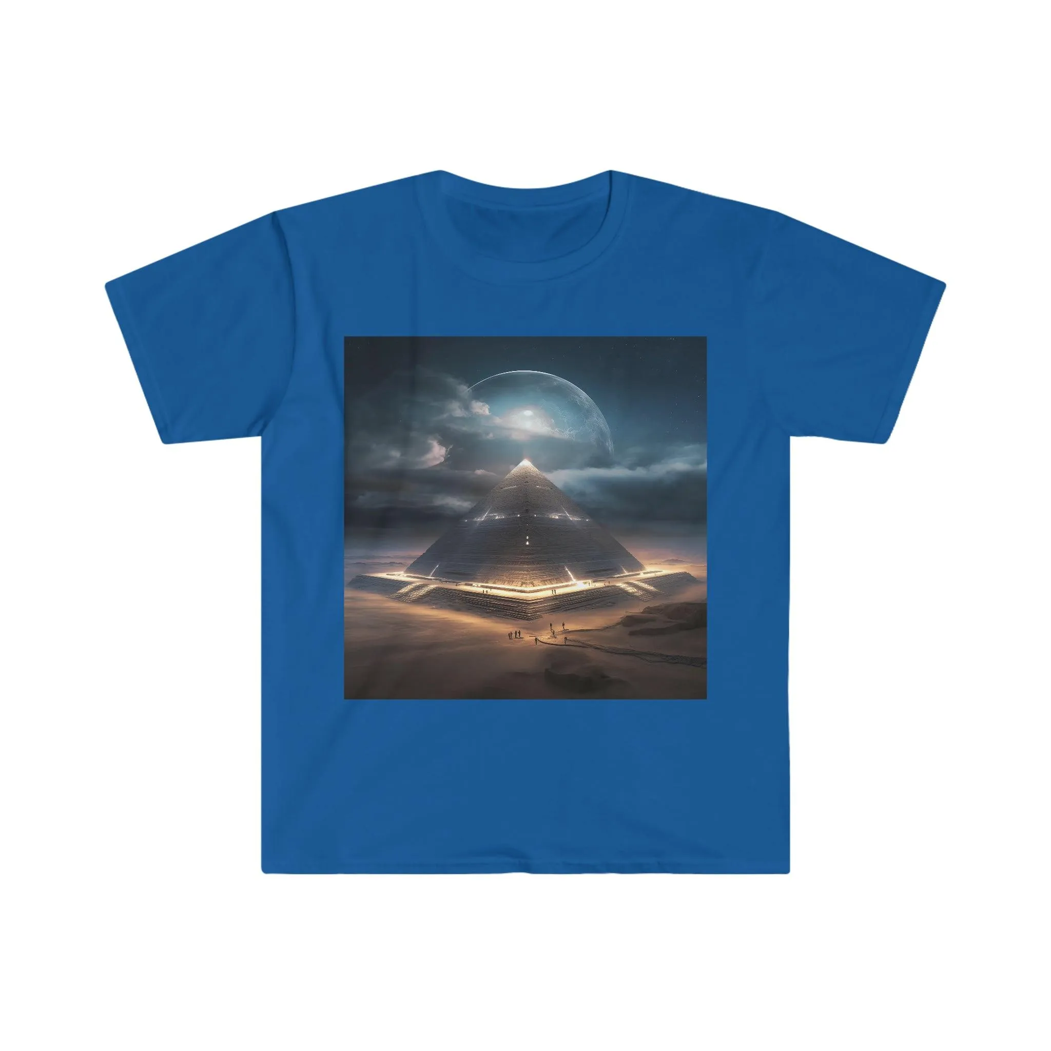 Cameron's Journey to the Eclipse at The Egyptian Pyramids - Visionary Psychedelic Ai Art Men's and Women's Unisex Soft Style T-Shirt for Festival and Street Wear