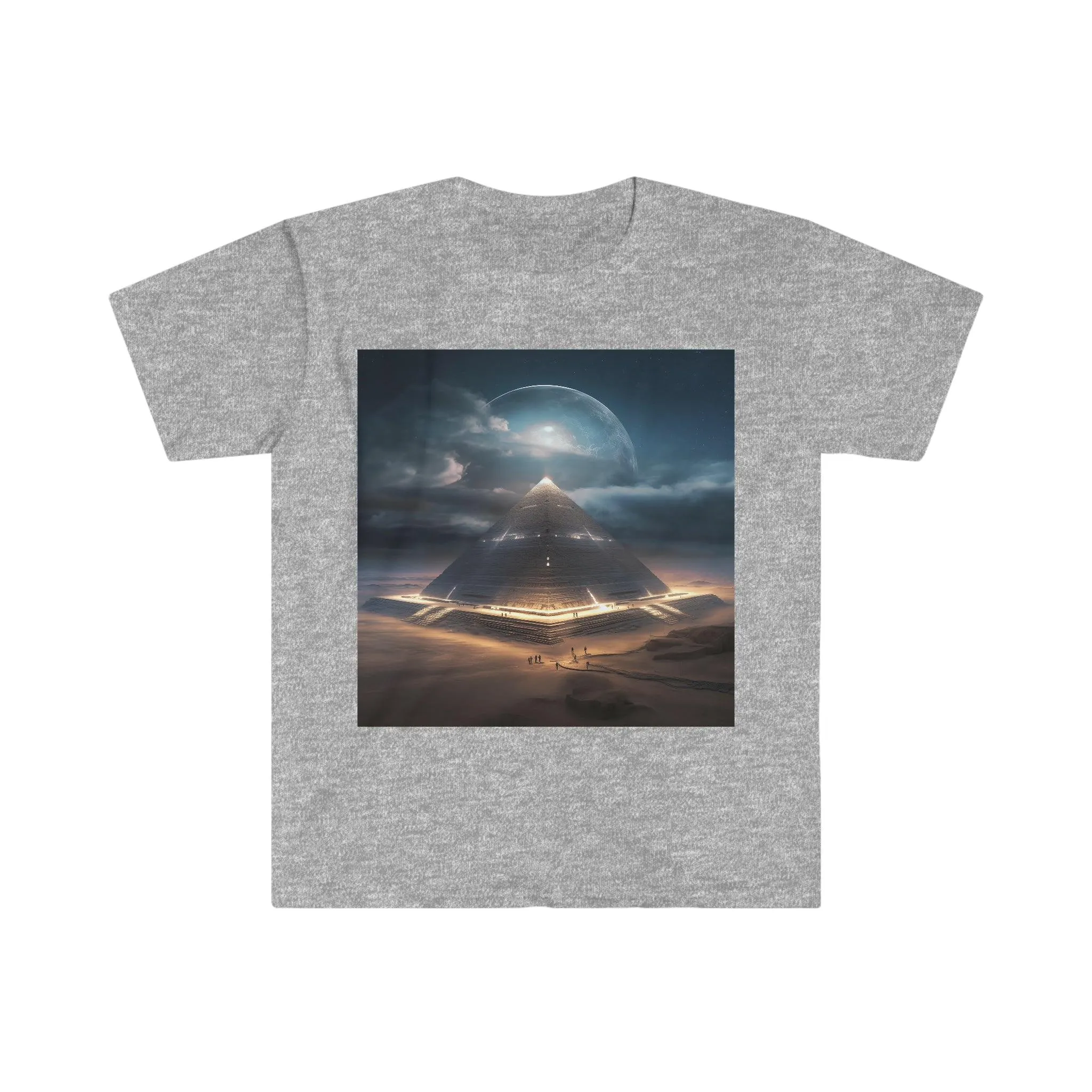 Cameron's Journey to the Eclipse at The Egyptian Pyramids - Visionary Psychedelic Ai Art Men's and Women's Unisex Soft Style T-Shirt for Festival and Street Wear