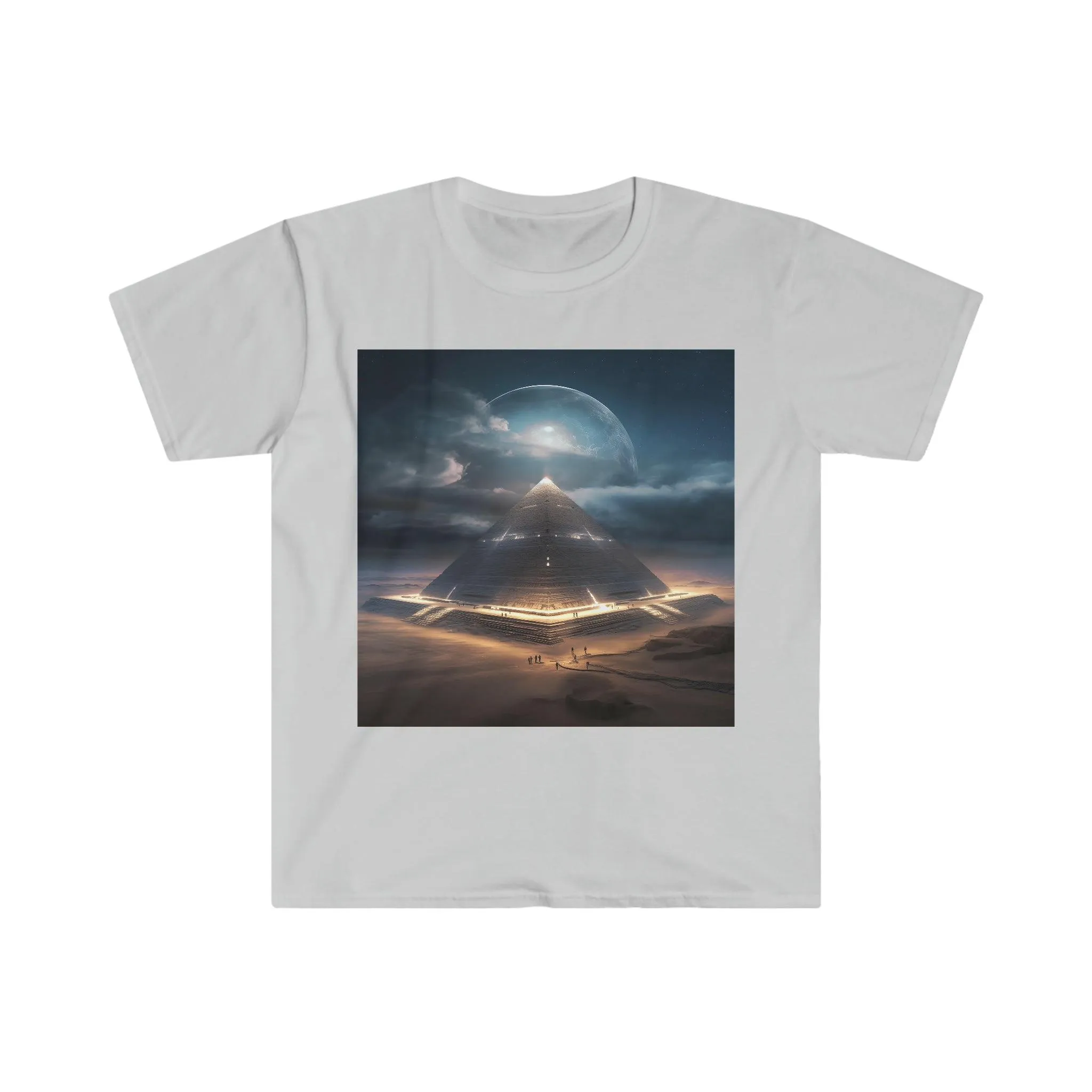 Cameron's Journey to the Eclipse at The Egyptian Pyramids - Visionary Psychedelic Ai Art Men's and Women's Unisex Soft Style T-Shirt for Festival and Street Wear