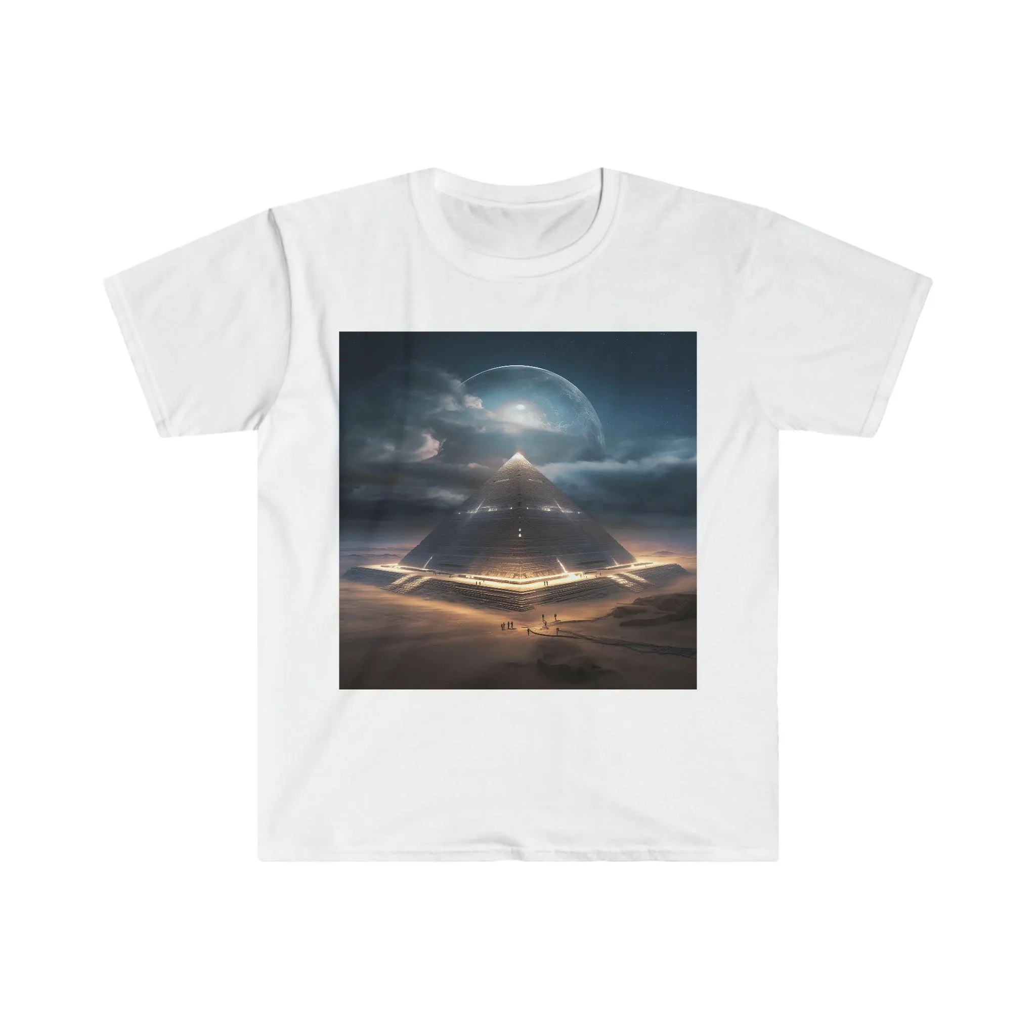 Cameron's Journey to the Eclipse at The Egyptian Pyramids - Visionary Psychedelic Ai Art Men's and Women's Unisex Soft Style T-Shirt for Festival and Street Wear