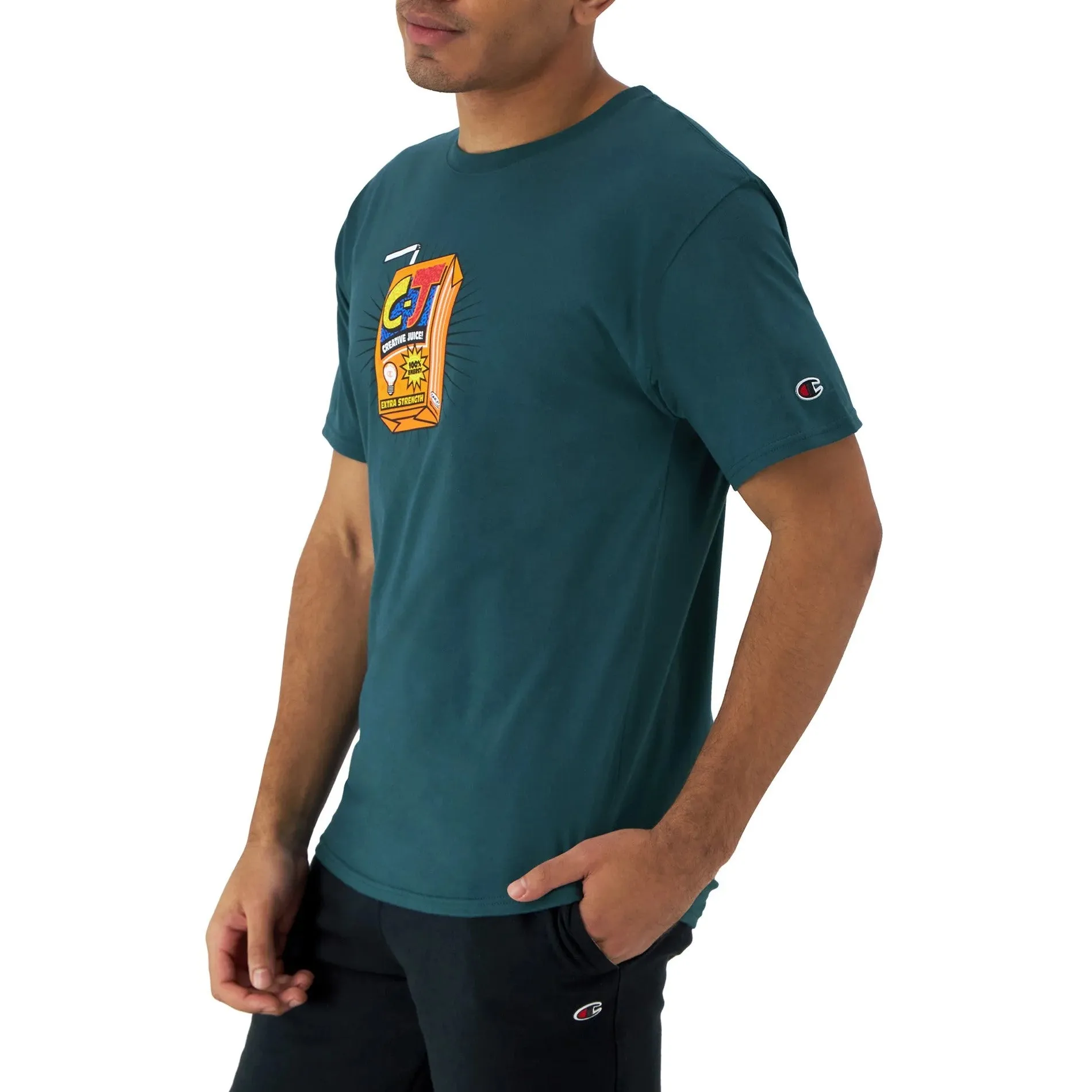 CHAMPION Teal Creative Juice Classic Graphic T-Shirt for Stylish Comfort