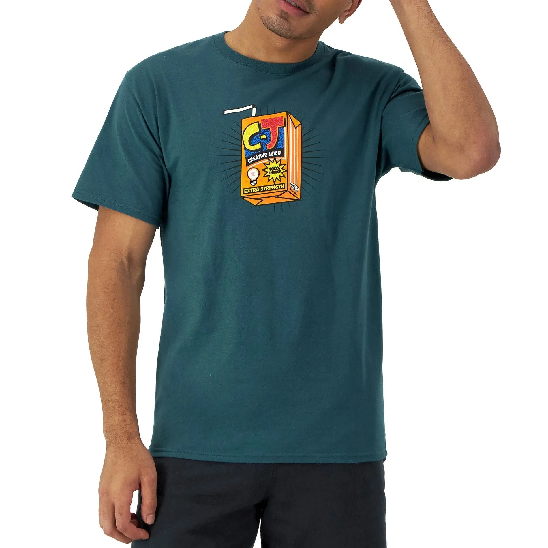 CHAMPION Teal Creative Juice Classic Graphic T-Shirt for Stylish Comfort