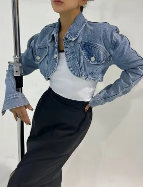 Crop Padded Bolero Denim Jacket-BESTSELLER