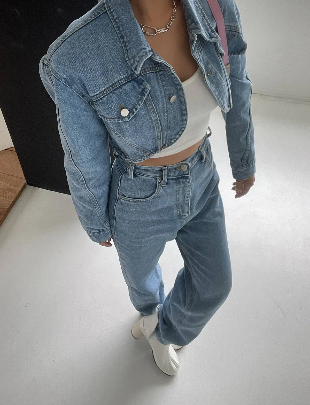 Crop Padded Bolero Denim Jacket-BESTSELLER