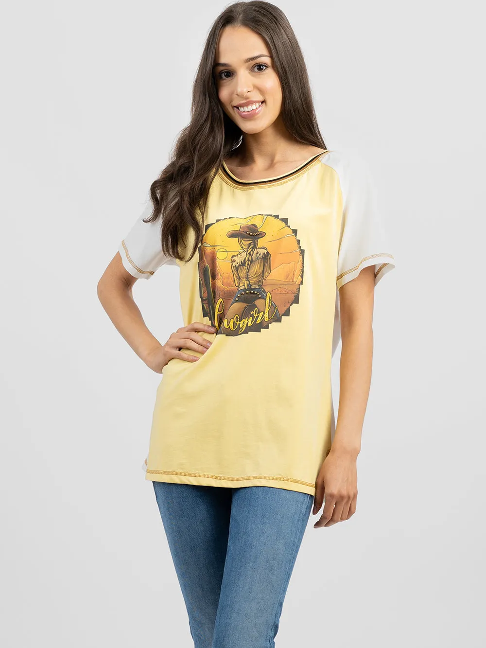 Delila Women Cowgirl Graphic Round Neck Short Sleeve Tee