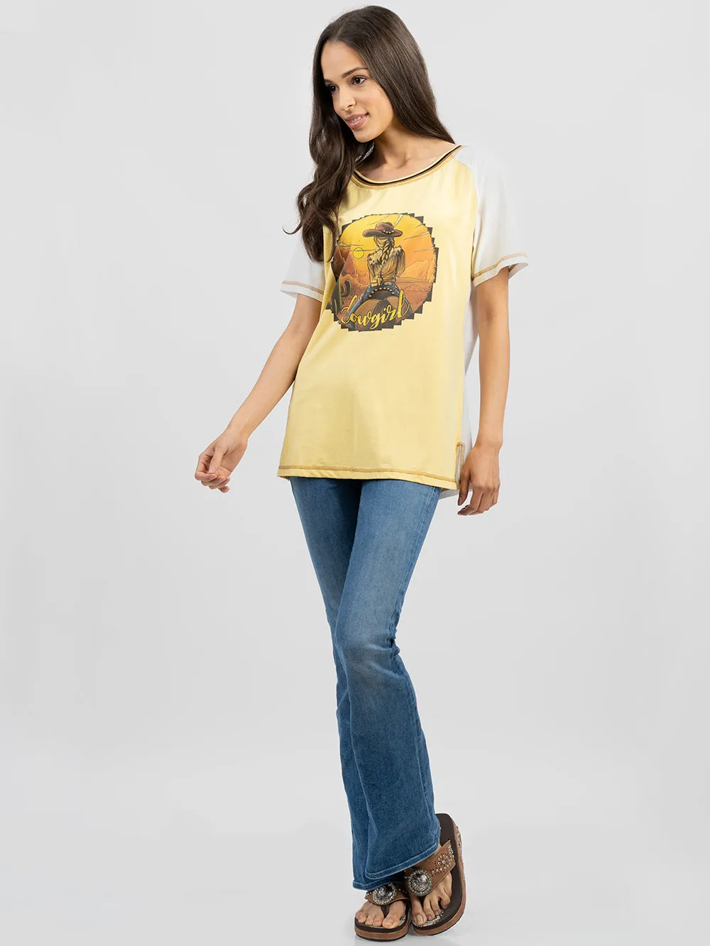 Delila Women Cowgirl Graphic Round Neck Short Sleeve Tee