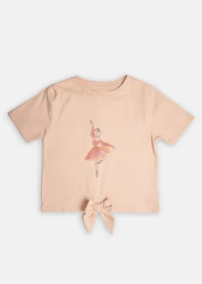 Girls Dance Printed Cotton Beige T-Shirt