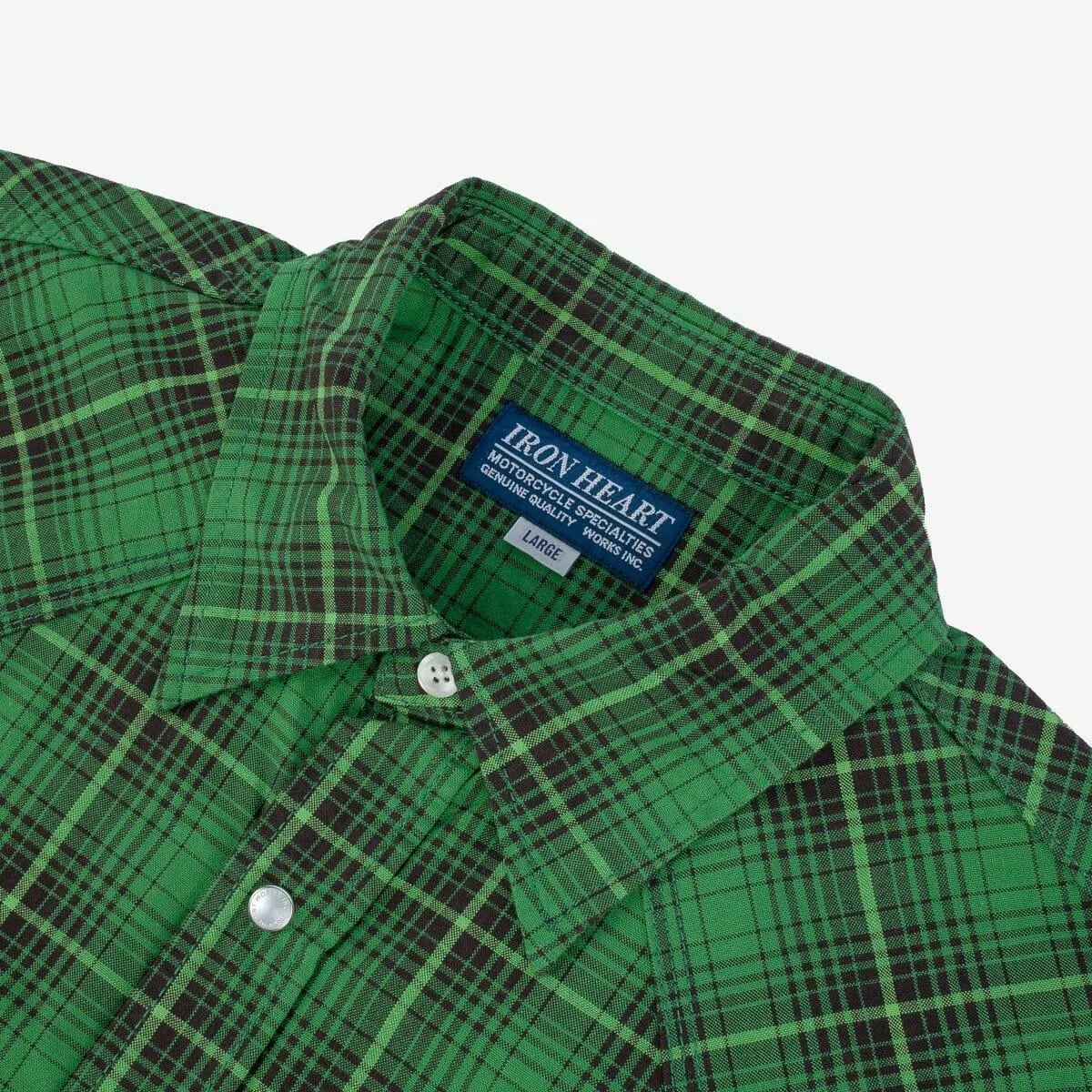 Iron Heart - IHSH-386-GRN - 5oz Selvedge Short Sleeved Western Shirt - Green Vintage Check