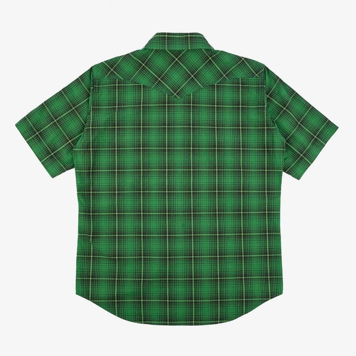 Iron Heart - IHSH-386-GRN - 5oz Selvedge Short Sleeved Western Shirt - Green Vintage Check