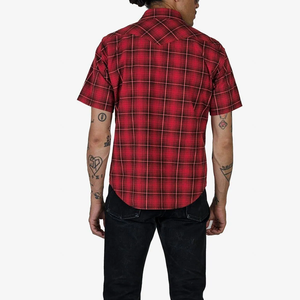 Iron Heart - IHSH-386-RED - 5oz Selvedge Short Sleeved Western Shirt - Red Vintage Check