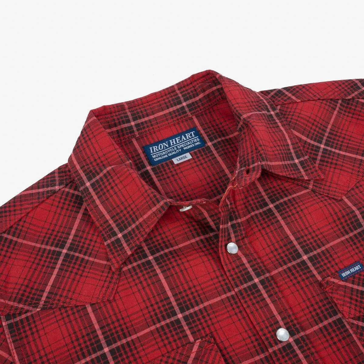 Iron Heart - IHSH-386-RED - 5oz Selvedge Short Sleeved Western Shirt - Red Vintage Check