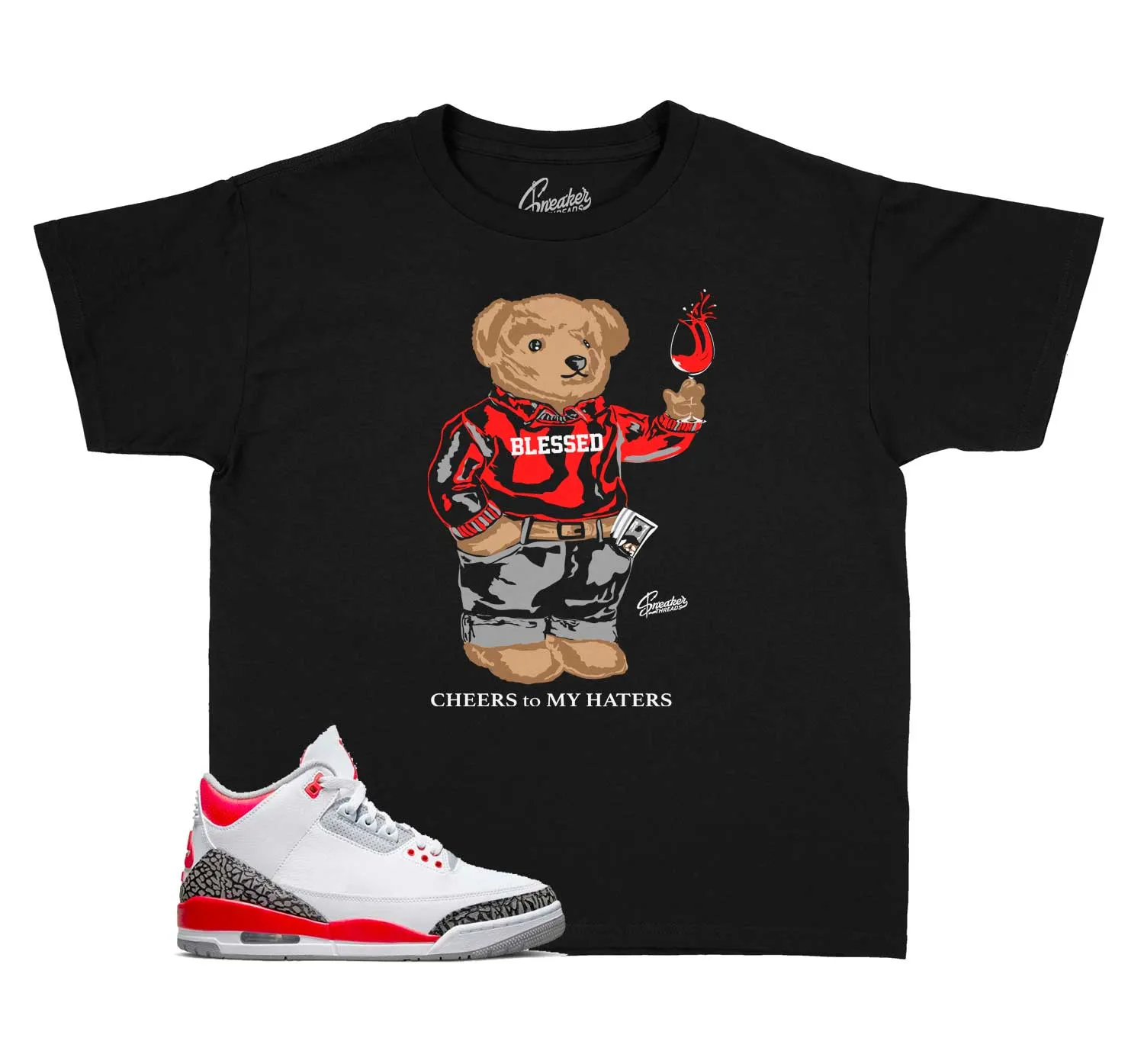 Kids - Fire Red 3 Cheers Bear Shirt