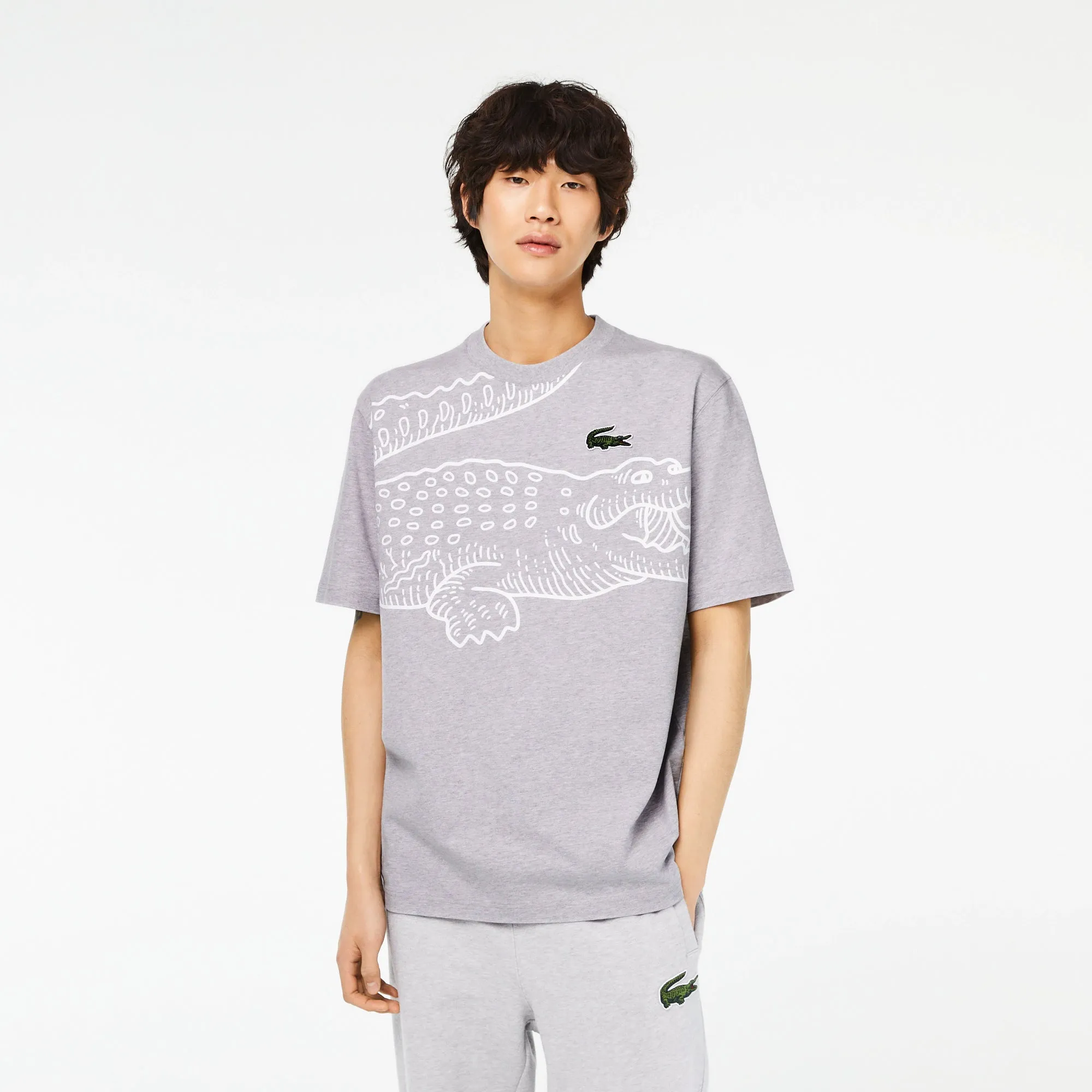 LACOSTE Men’s Crew Neck Loose Fit Crocodile Print T-Shirt