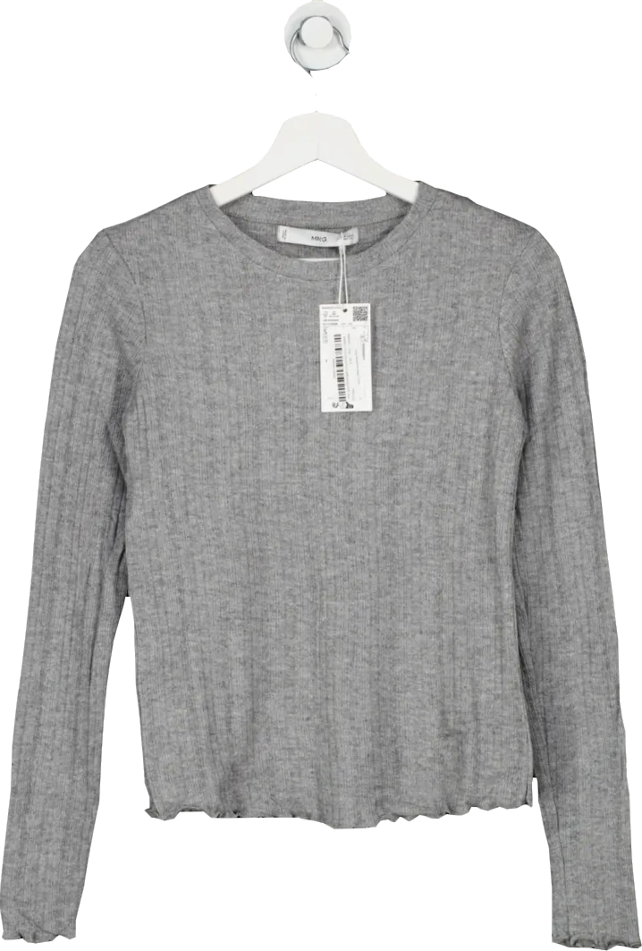 MANGO Grey Super soft  Long-sleeved Knitted T-shirt BNWT UK L