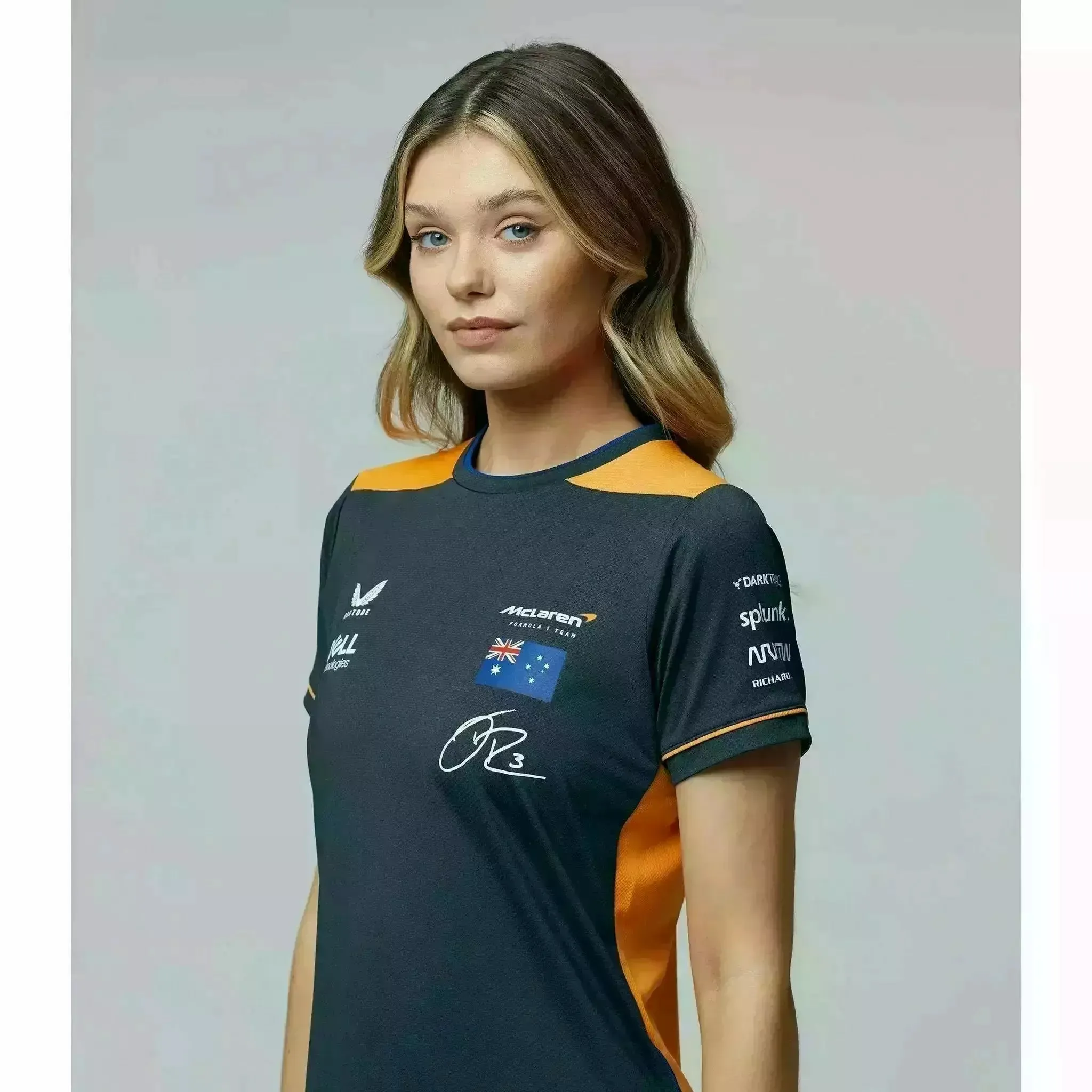 McLaren F1 Women's Daniel Ricciardo Team Replica Set Up T-Shirt- Papaya/Phantom