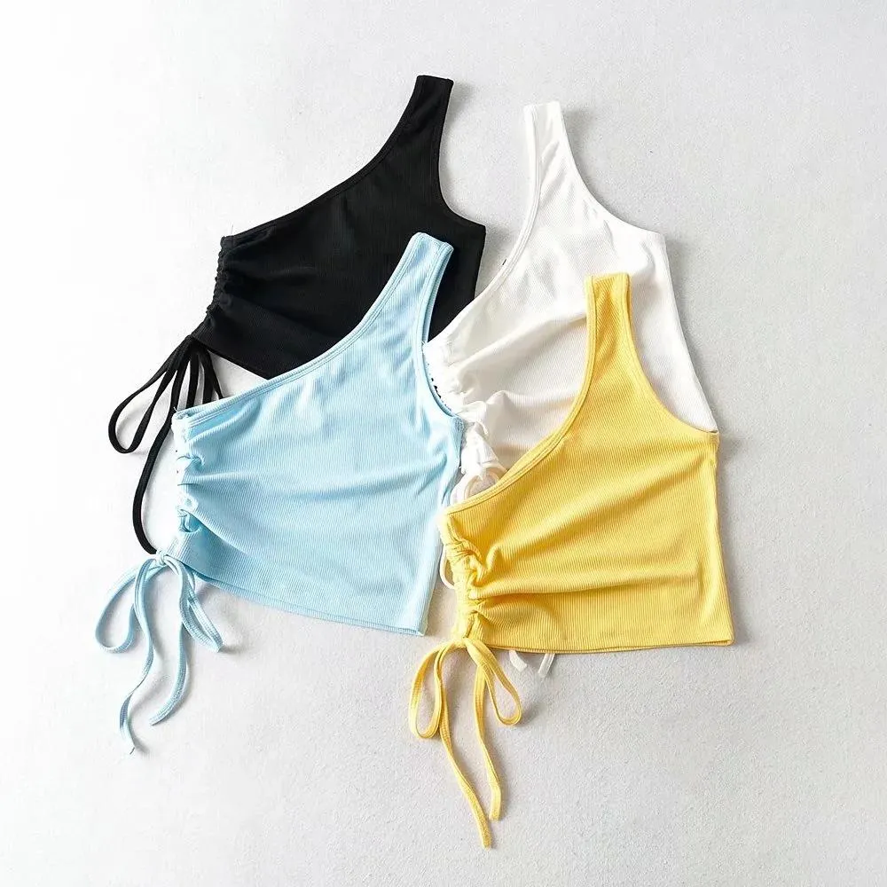 one=shoulder drawstring tank top