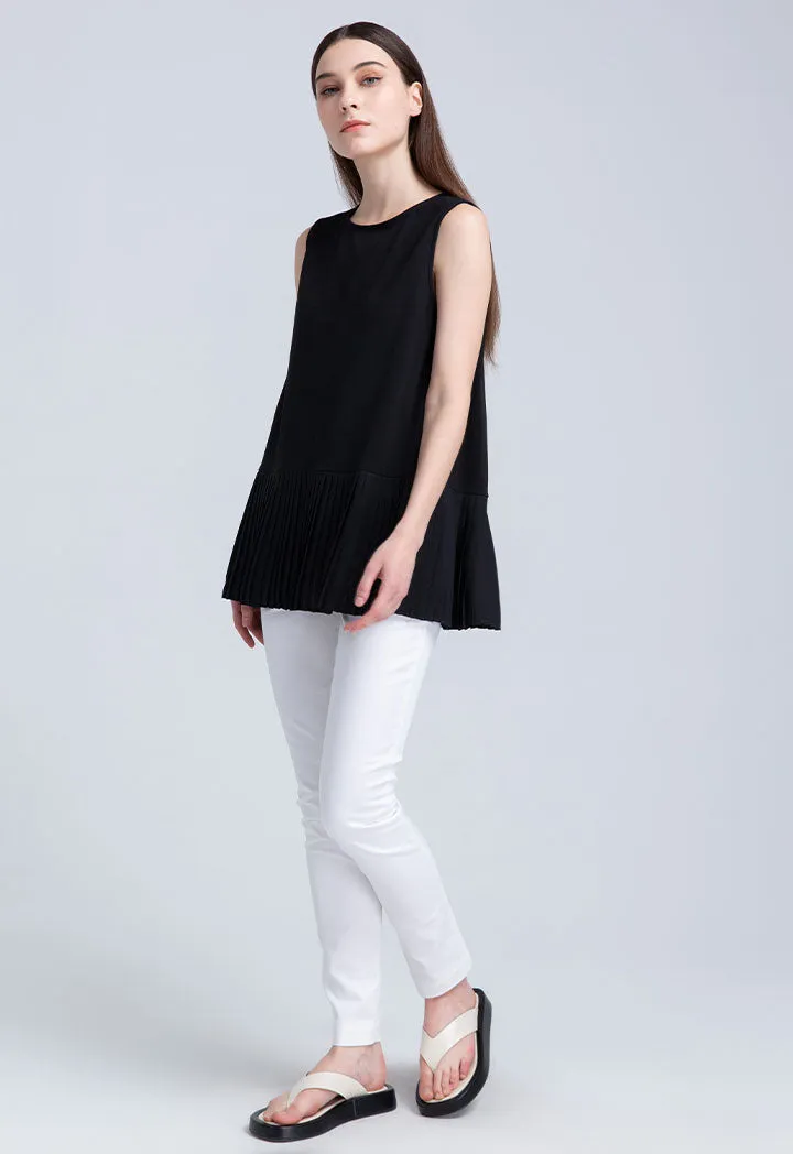 Pleated Hem Sleeveless T-Shirt