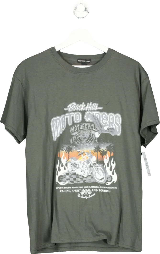 PrettyLittleThing Grey Black Hill Moto Riders Tshirt UK S