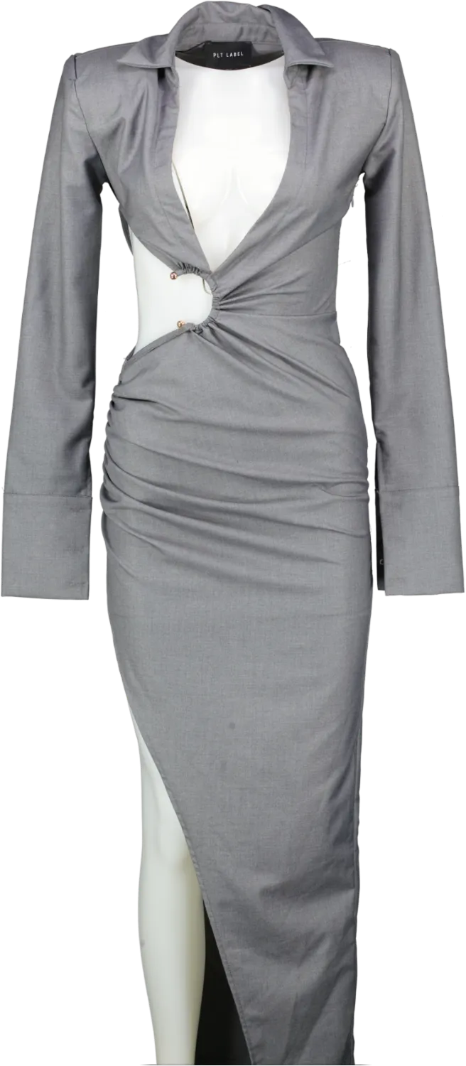 PrettyLittleThing Grey Label Shirt Ring Detail Maxi Dress UK 4