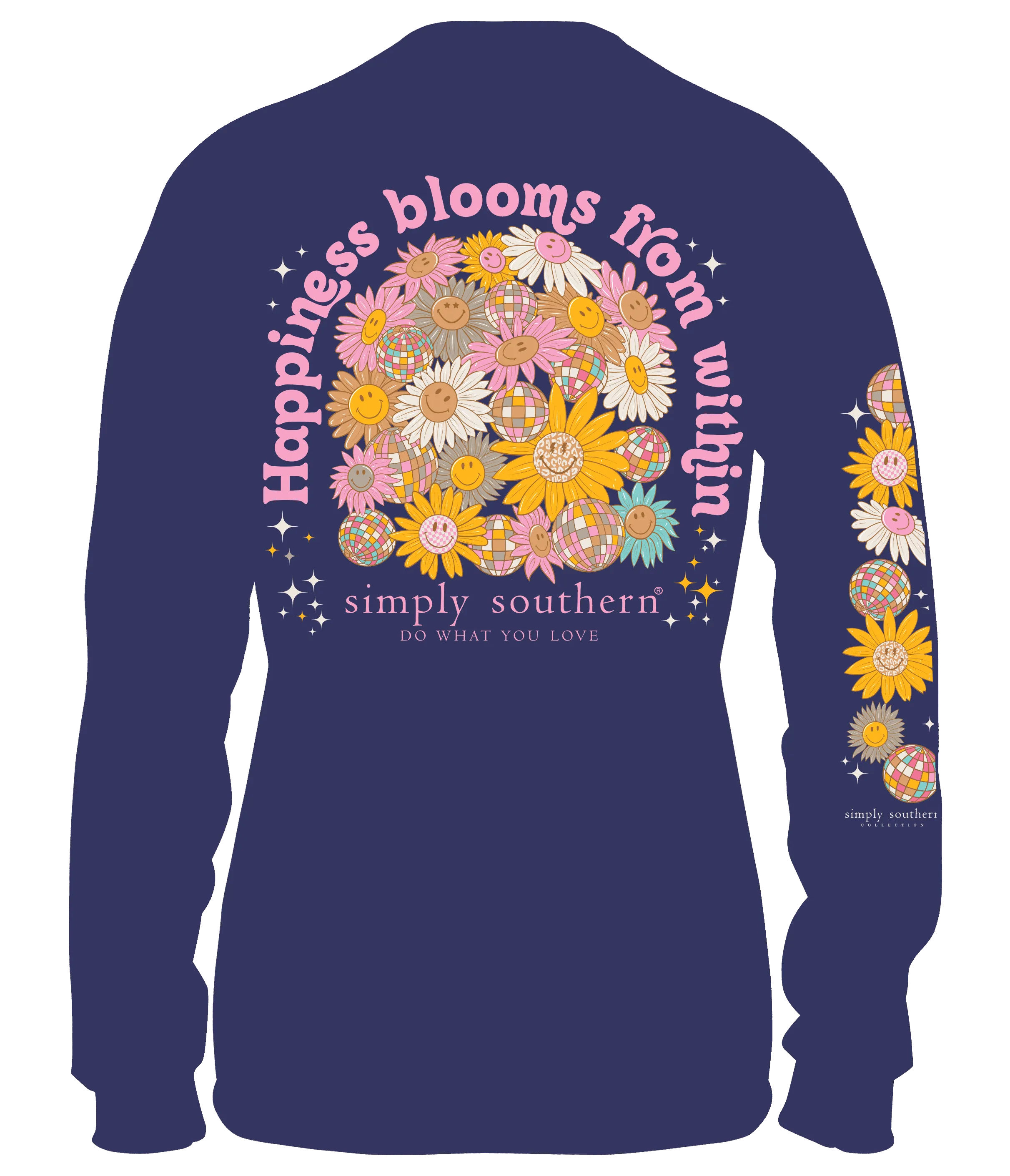 "Simply Southern 100% Cotton Long Sleeve T-Shirt - 'Happiness Blooms from Within' with Floral Design