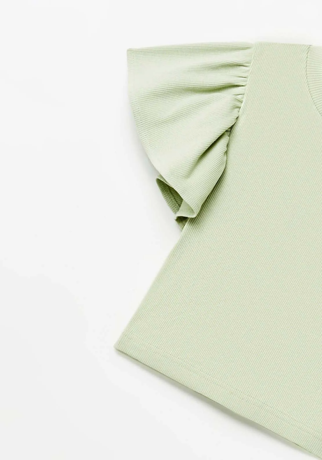 Rib Ruffle T-Shirt - Green