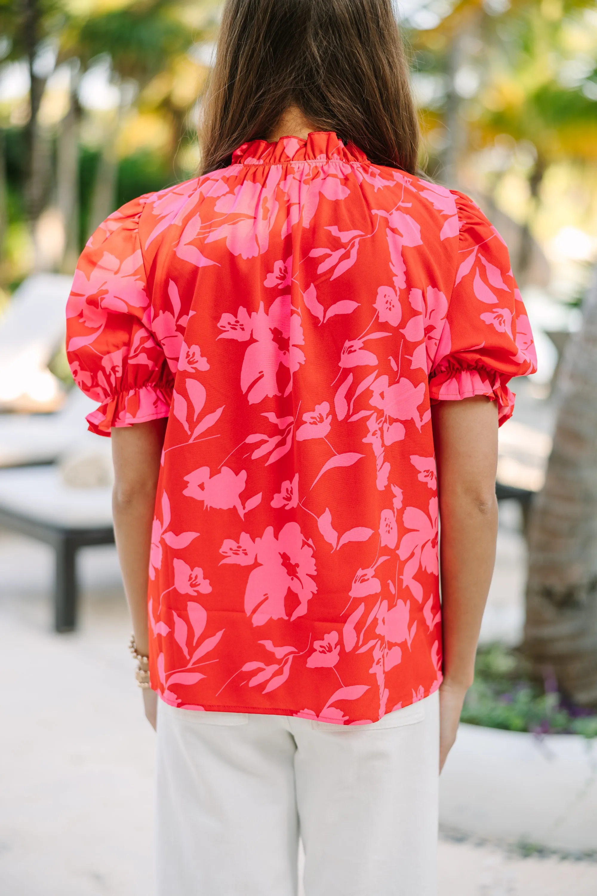 Say You Love Me Red Floral Blouse