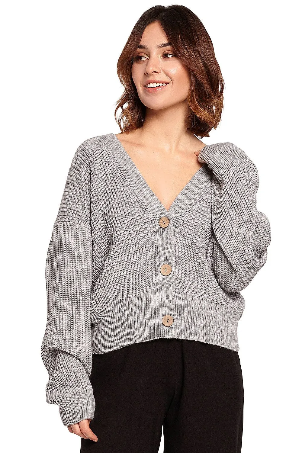 Short Knit Button Cardigan Gray