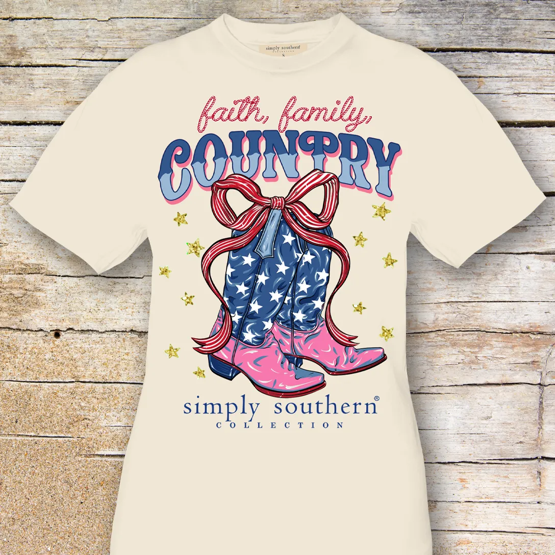 Simply Southern Faith, Family, Country Cowboy Boots Patriotic T-Shirt