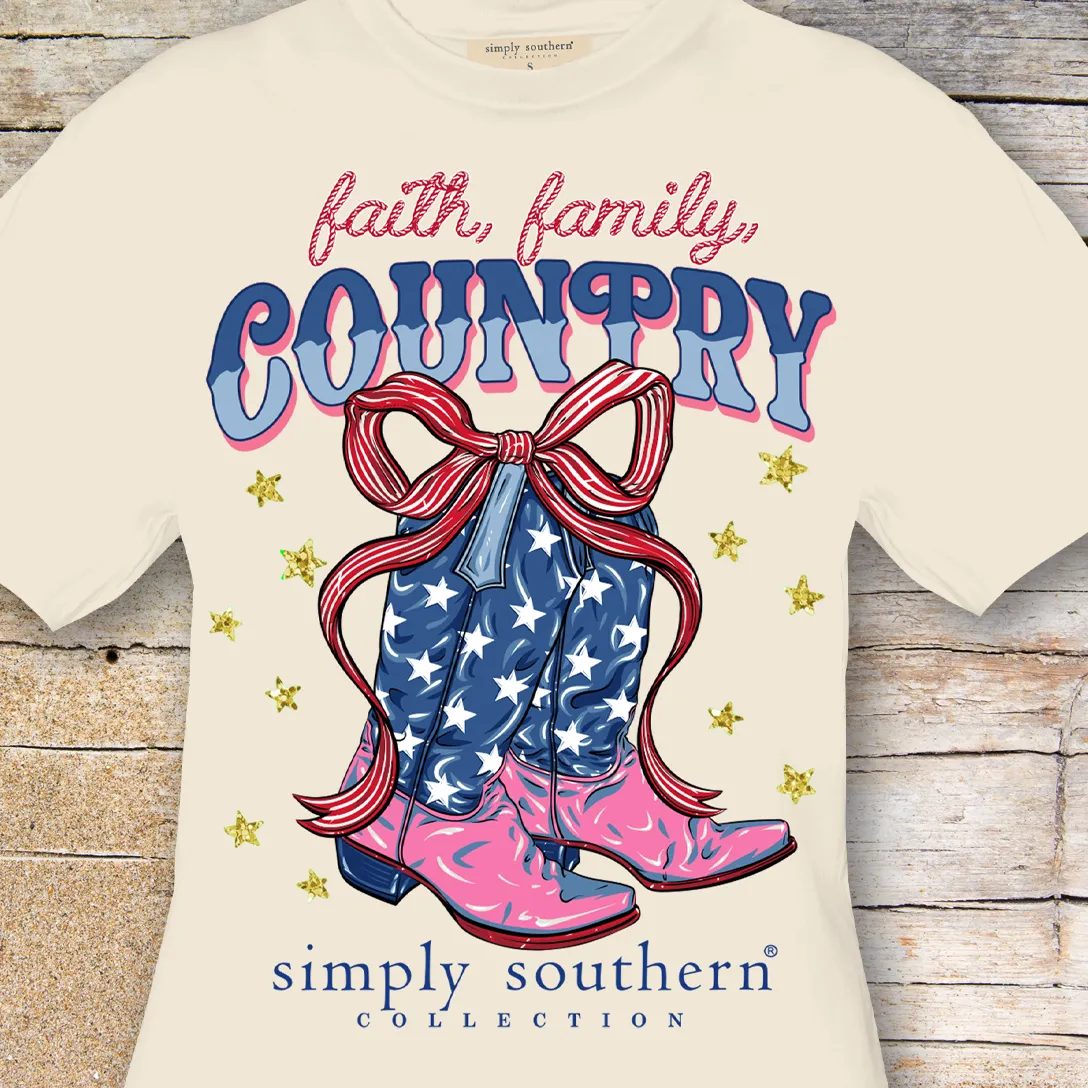 Simply Southern Faith, Family, Country Cowboy Boots Patriotic T-Shirt