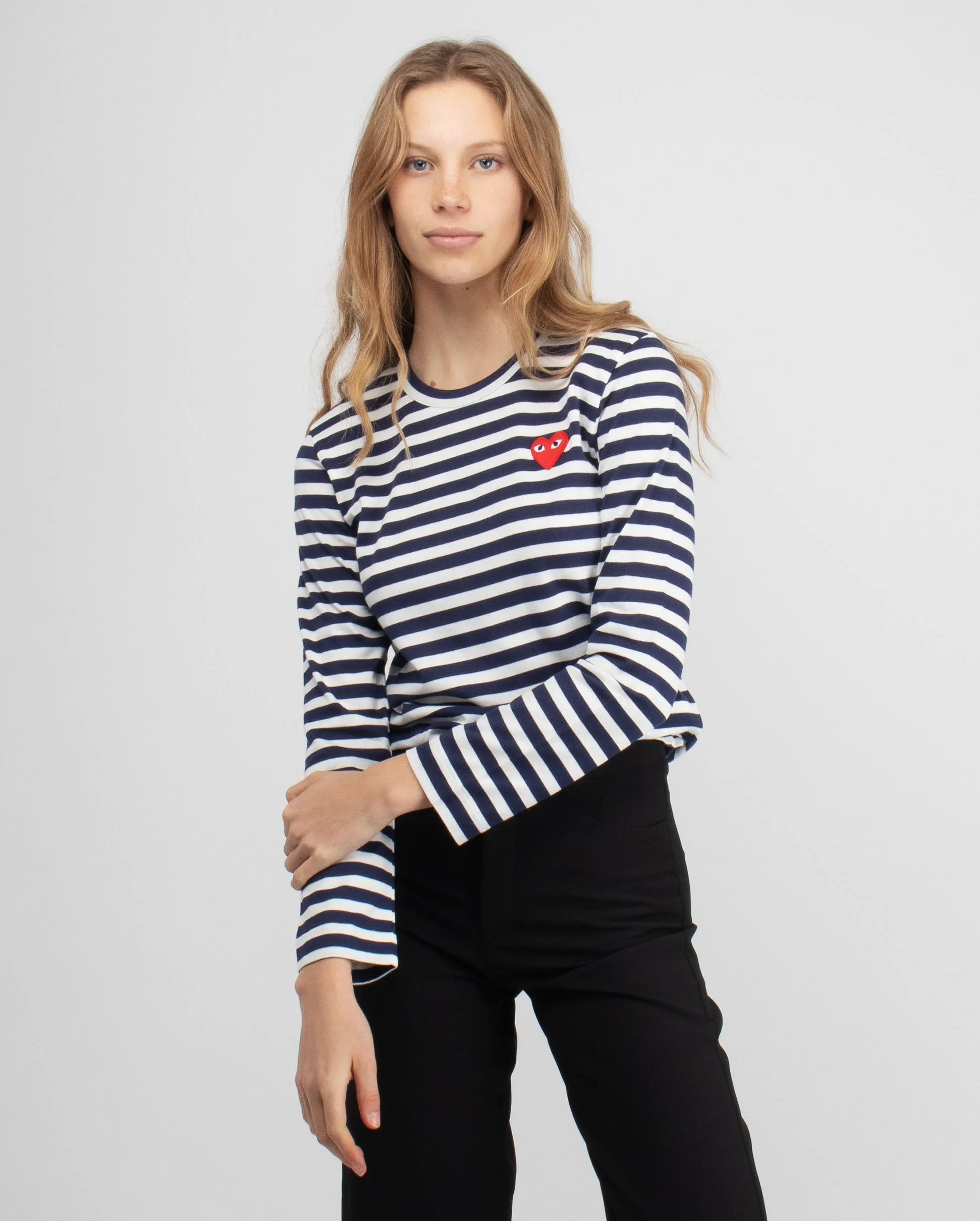 T009 RED HEART STRIPE L/S / NAVY