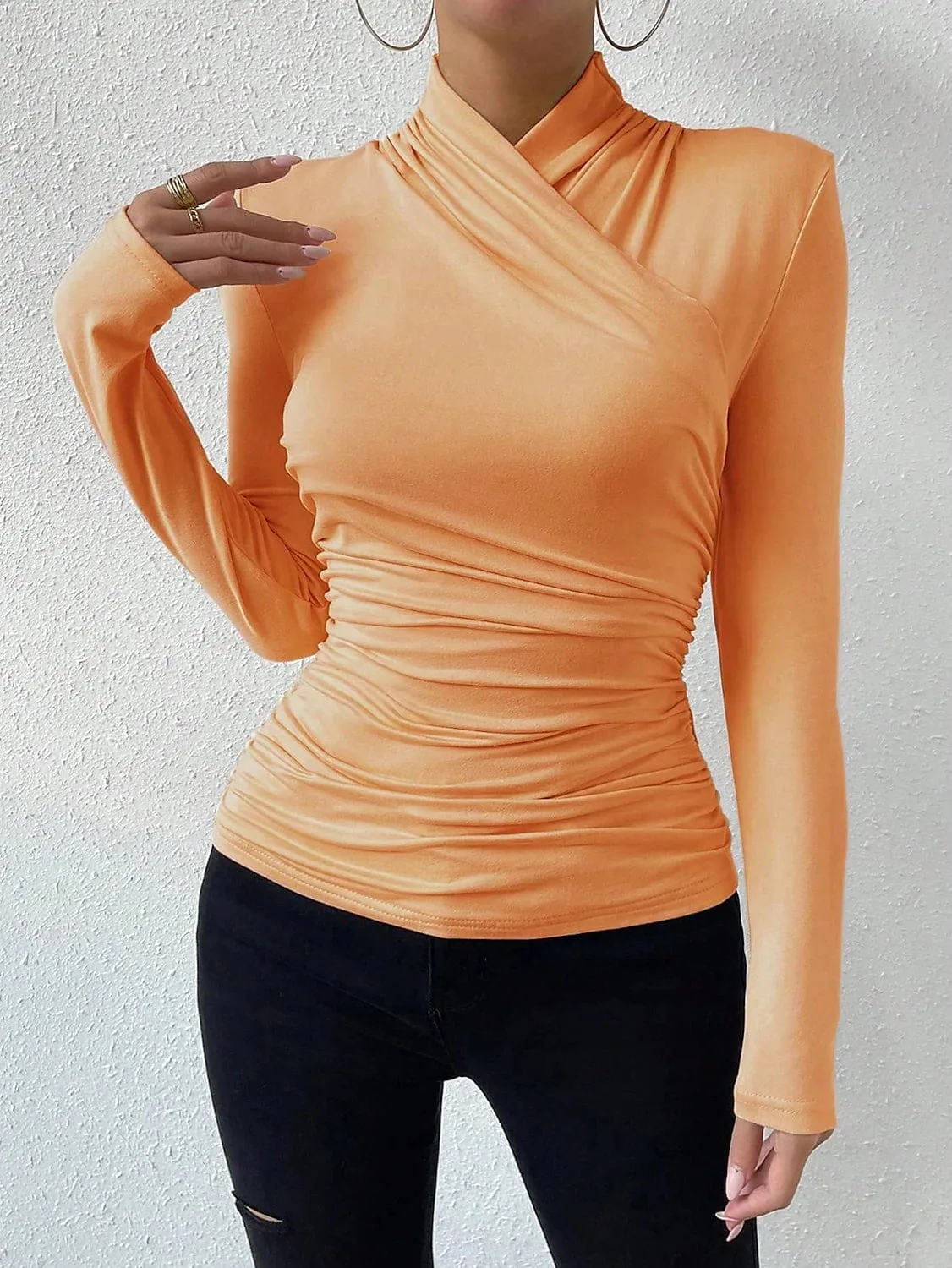 Velvet Women's Long Sleeve V-Neck T-Shirt in Black, White, or Orange