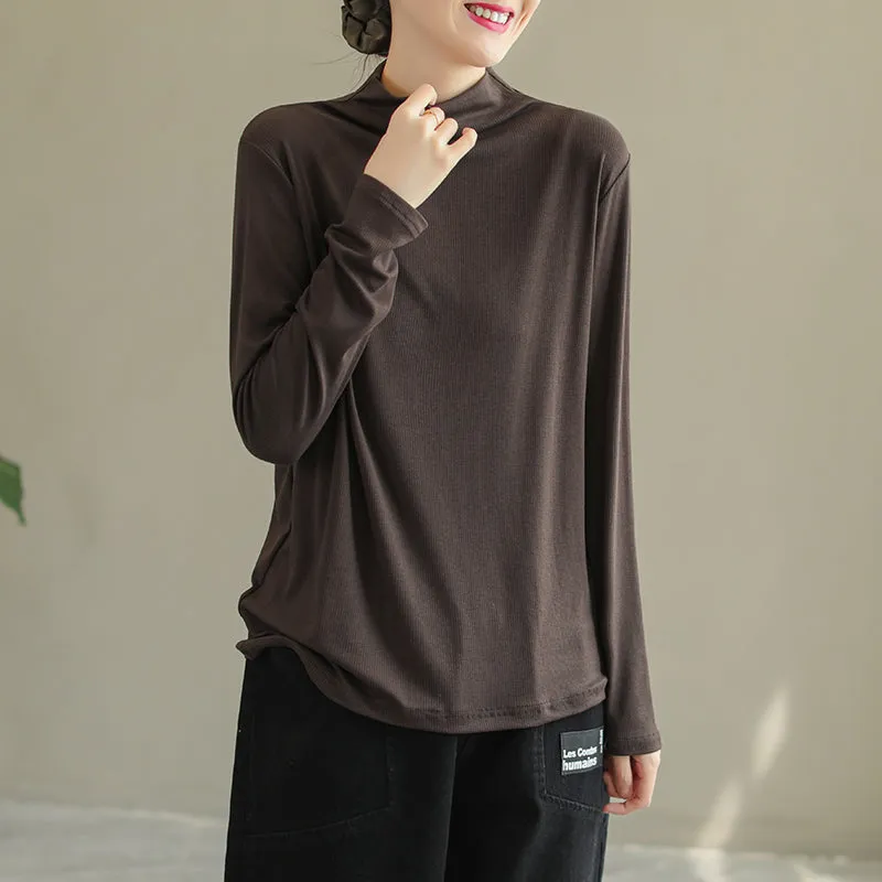 Women Autumn Solid Cotton T-Shirt