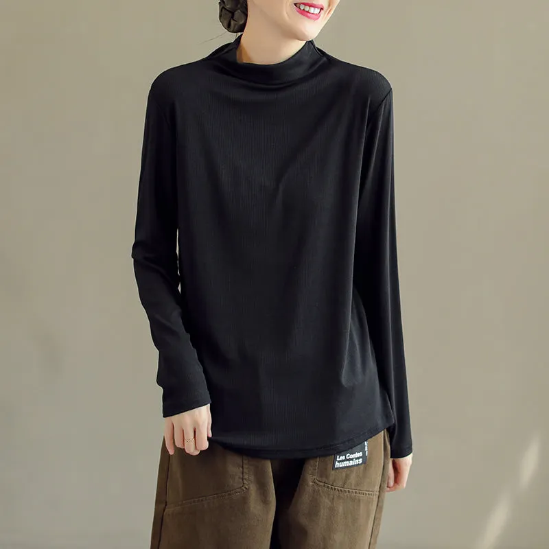 Women Autumn Solid Cotton T-Shirt