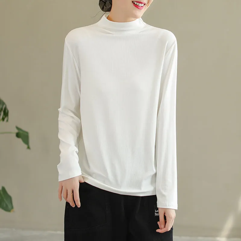 Women Autumn Solid Cotton T-Shirt